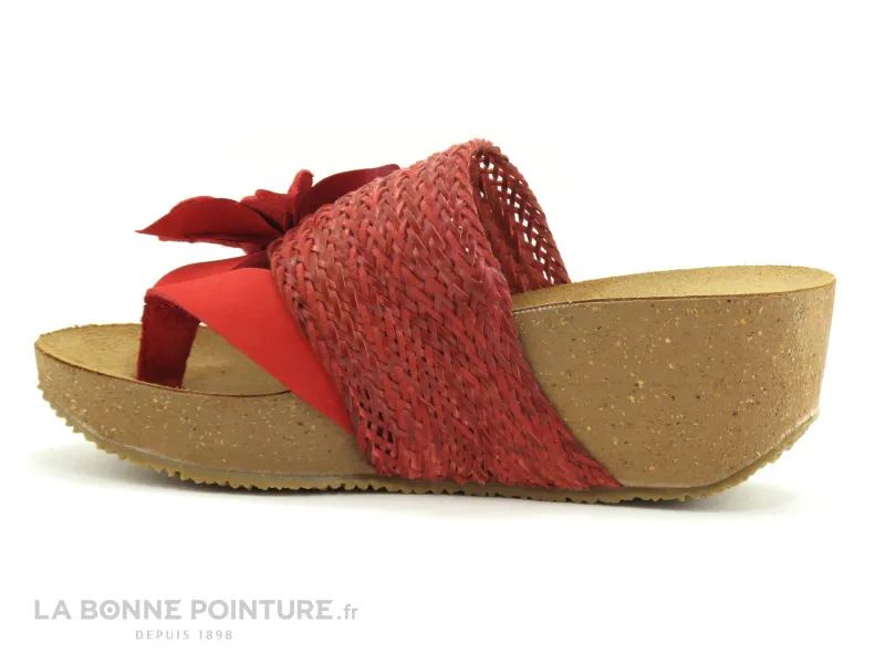 Achat chaussures BioNatura Femme Entre-doigts, vente BioNatura 24A2029 Rouge Corail - Fleur - Mule Entre-doigts compense