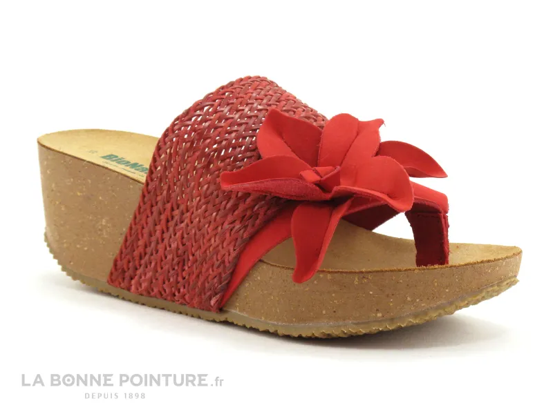 Achat chaussures BioNatura Femme Entre-doigts, vente BioNatura 24A2029 Rouge Corail - Fleur - Mule Entre-doigts compense