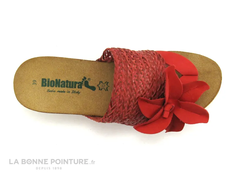 Achat chaussures BioNatura Femme Entre-doigts, vente BioNatura 24A2029 Rouge Corail - Fleur - Mule Entre-doigts compense