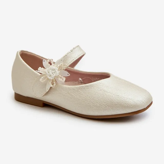 Ballerines enfant à paillettes et fermeture scratch, Beige Jeylin