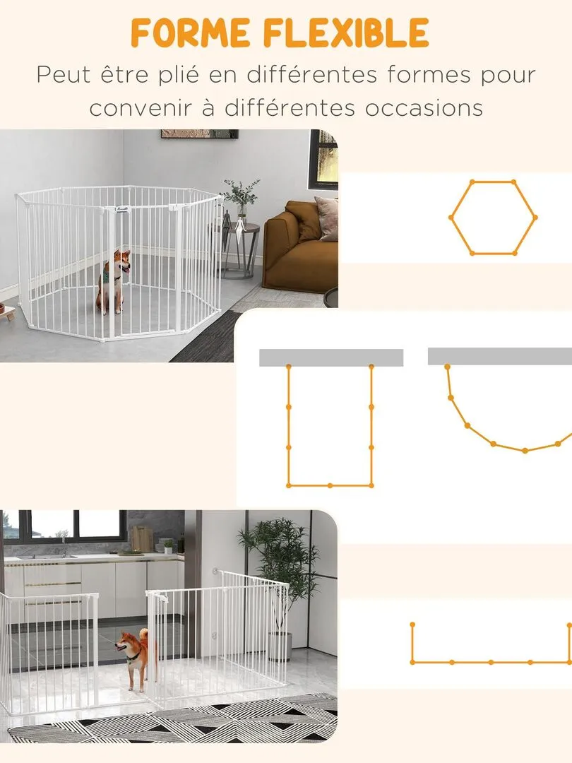 Barrière de sécurité parc enclos chien modulable pliable avec porte blanc - Blanc