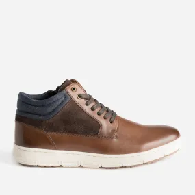 Basket cognac en cuir et textile marine - Baskets / Tennis Homme | ERAM