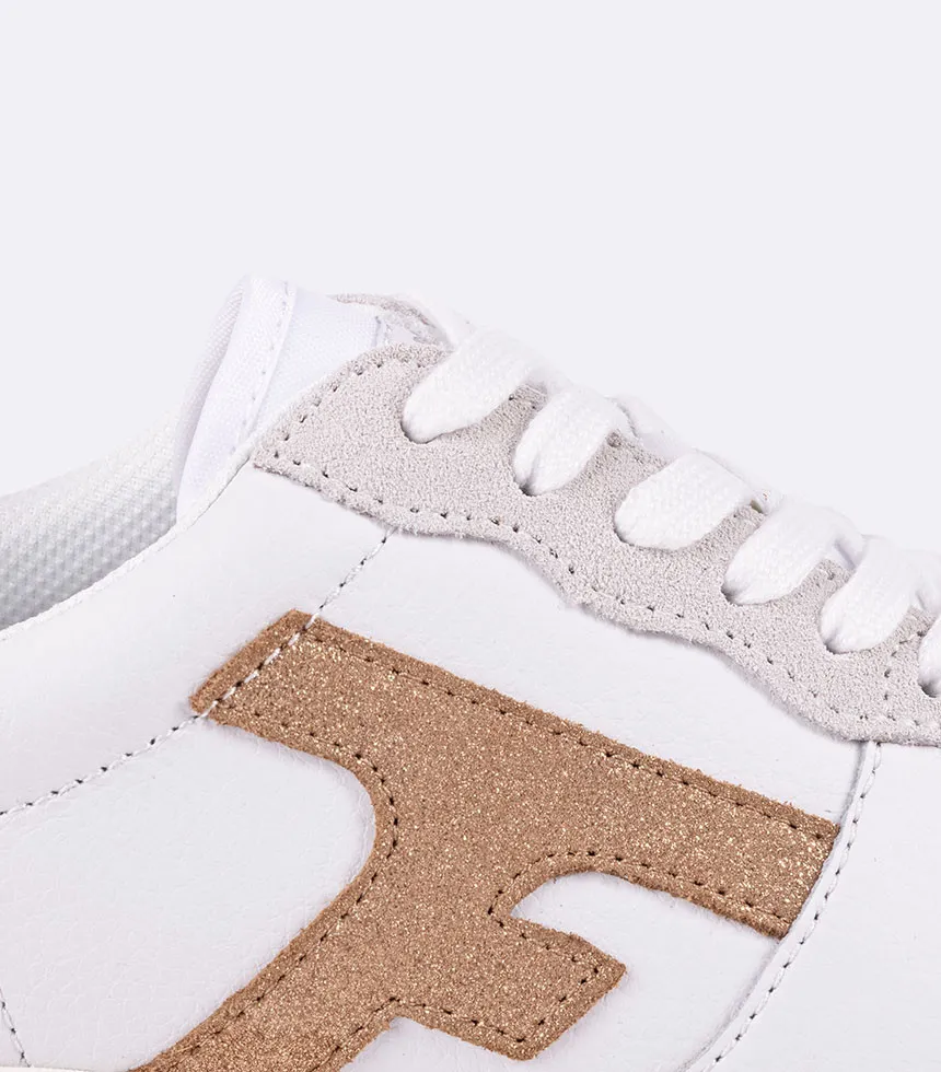 Baskets en cuir et polyester recyclé blanc cuivre Hazel