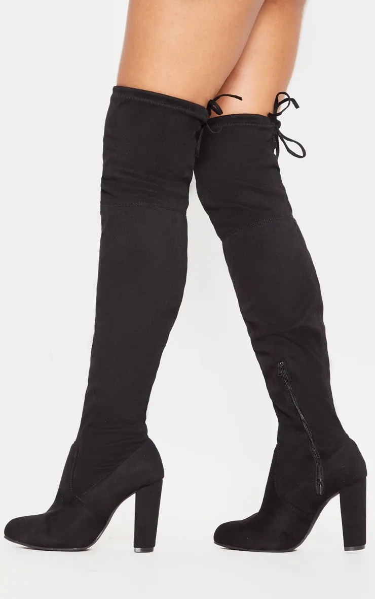 Bess bottes cuissardes noires imitation daim à talons