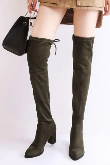 Bottes cuissardes suédé élastique à talons carrés