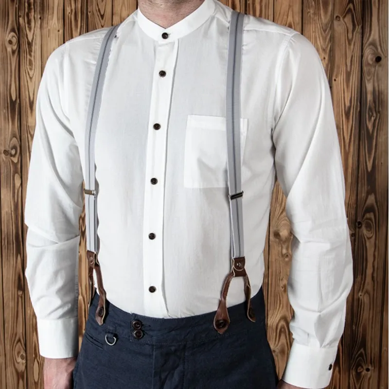 Bretelles cuir fines grises - 1905 Hauler Braces grey Pike Brothers