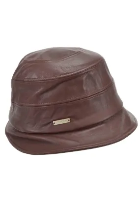 Cappello cloche donna in pelle marrone