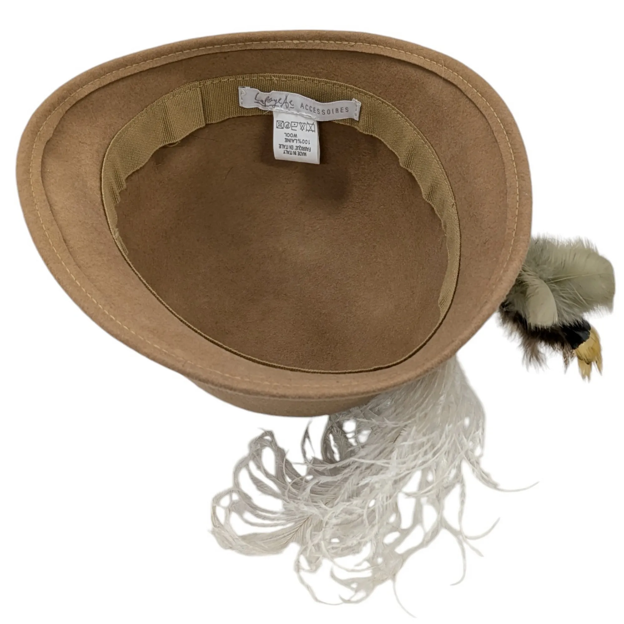 Chapeau cloche Lafayette Accessoires T 53/54 cm en laine camel avec plumes