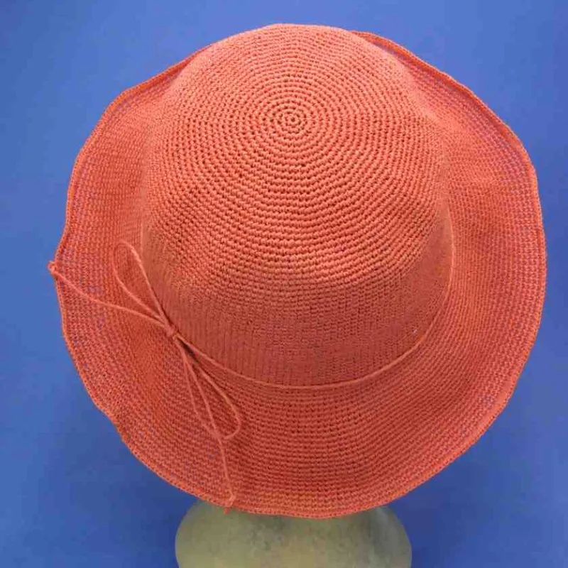 Chapeau cloche à bords moyens, orange, en raphia | Chapeau d'été femme