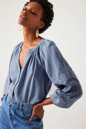 Chemise brodée Femme - Bleu ciel