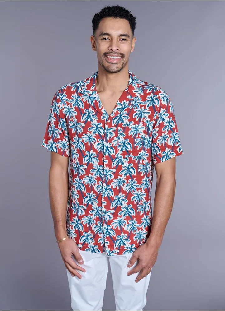 CHEMISE MANCHES COURTES EN VISCOSE À MOTIF PALMIER - REGULAR FIT  