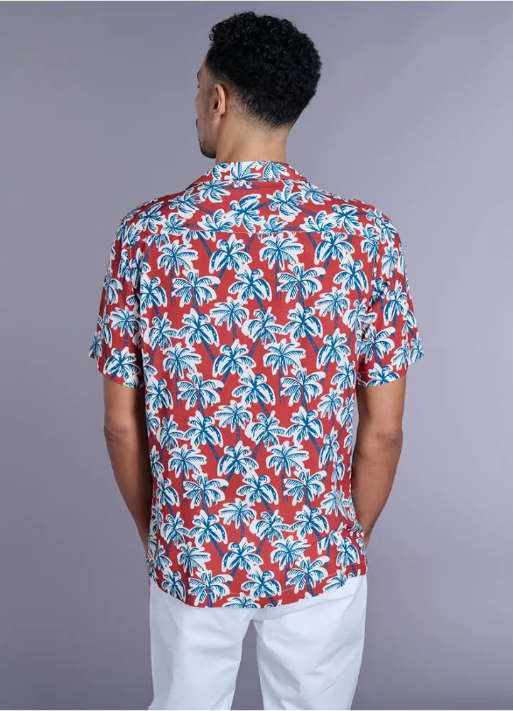 CHEMISE MANCHES COURTES EN VISCOSE À MOTIF PALMIER - REGULAR FIT  