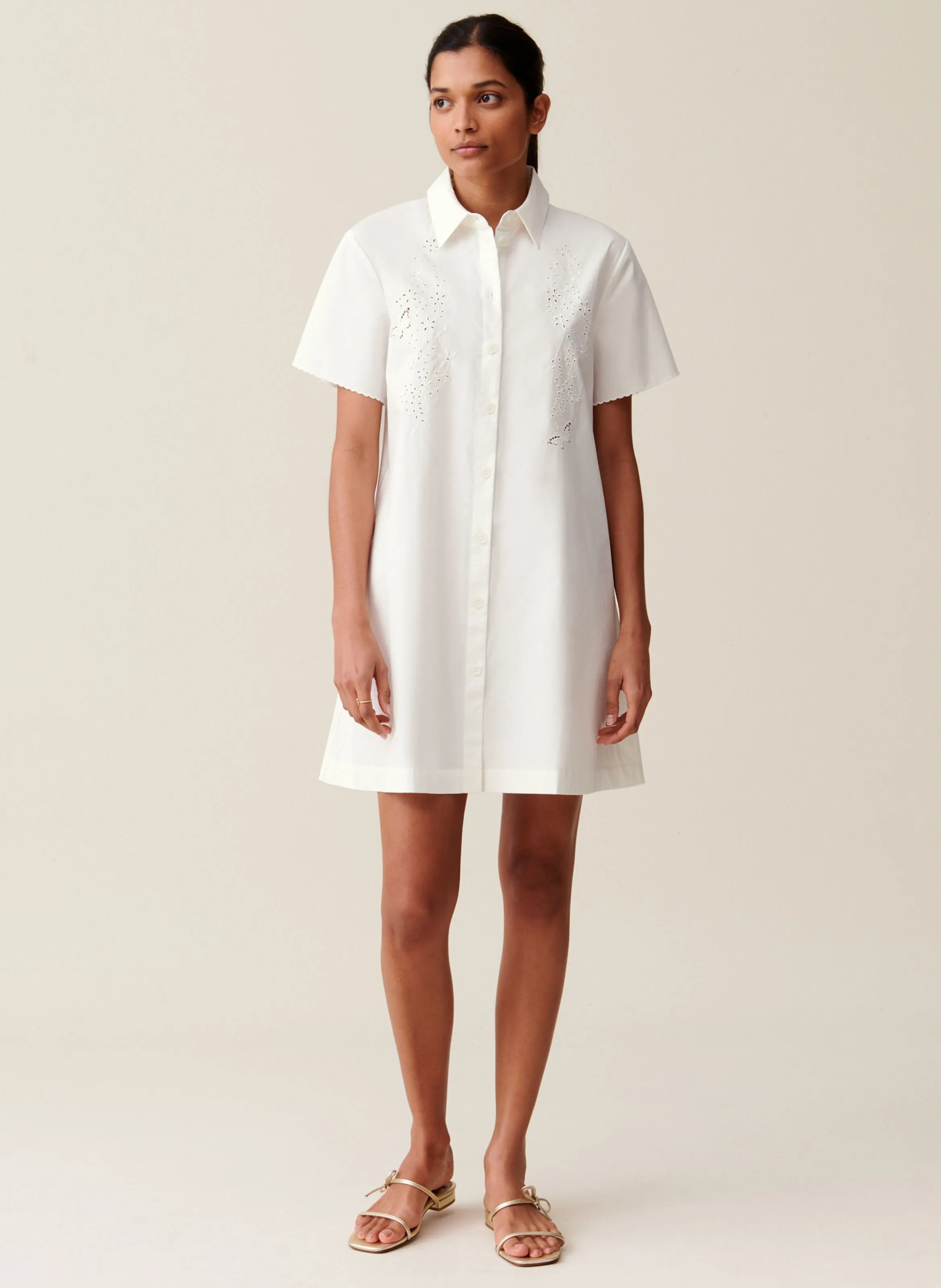 CLAUDIE PIERLOT  Robe chemise brodée en coton - Blanc