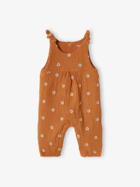 Combinaison bébé naissance brodée en gaze de coton cacao - Vertbaudet