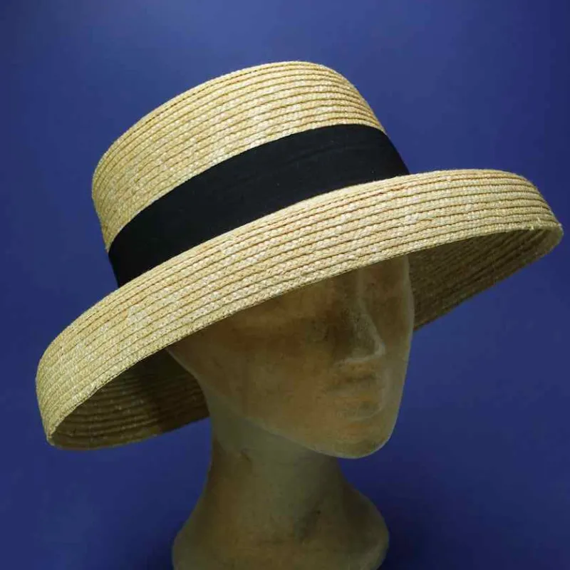 Grande capeline cloche noire en paille cousue | Chapeau été femme