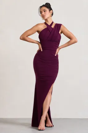 Ignite | Robe longue asymétrique bordeaux à bretelles et dos nu
