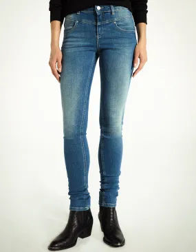 Jean slim bleu sculpt up mid waist détail piercing femme