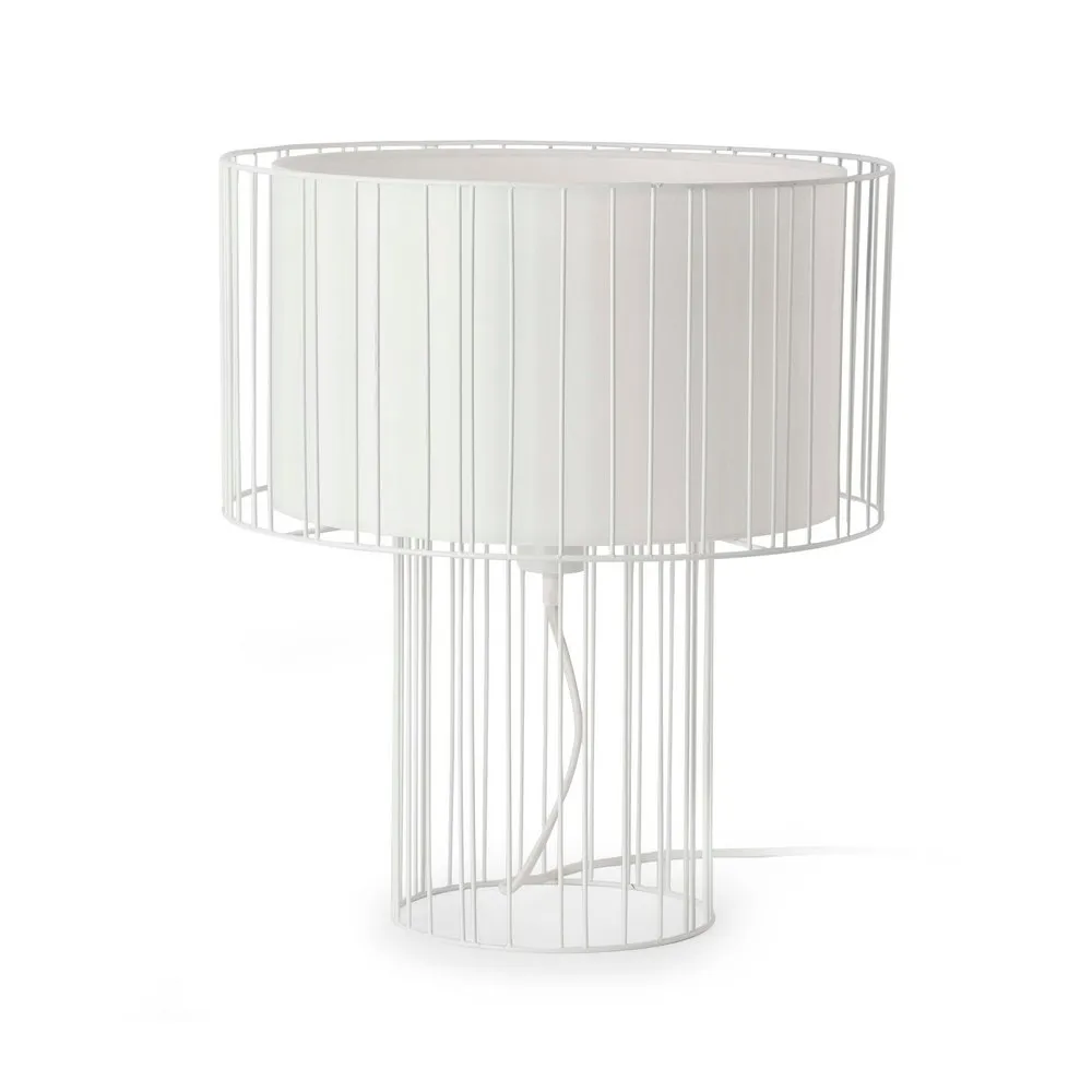 Lampe de table moderne en métal blanc collection LINDA avec abat jour en tissu blanc