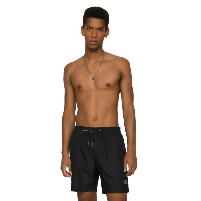 Maillot de bain Noir mi-long plaque métal logo
