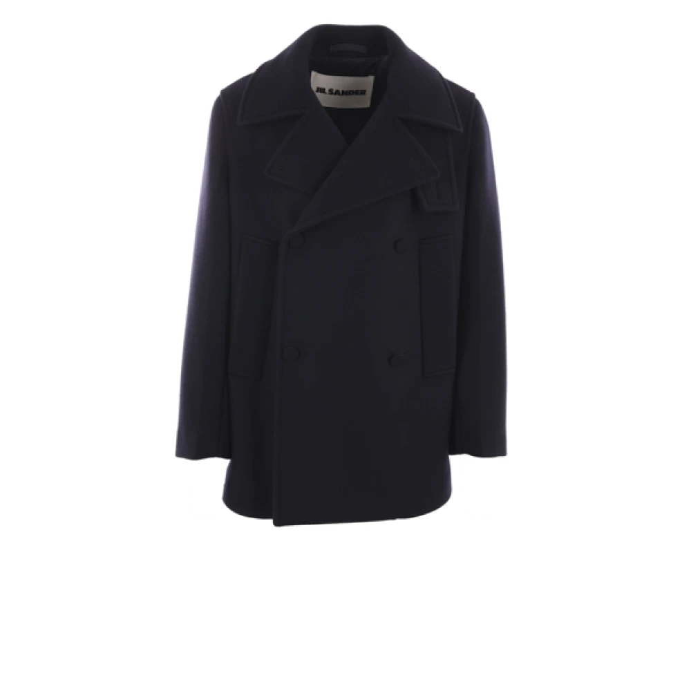 Manteau Noir en Laine à Double Boutonnage