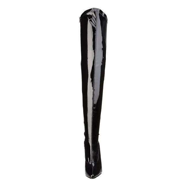 Noir Verni 15 cm DOMINA-3000 Bottes Cuissardes Talons Hauts