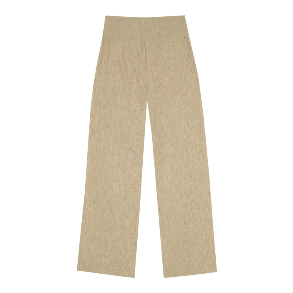 Pantalon Beige Laine Lin Taille Haute