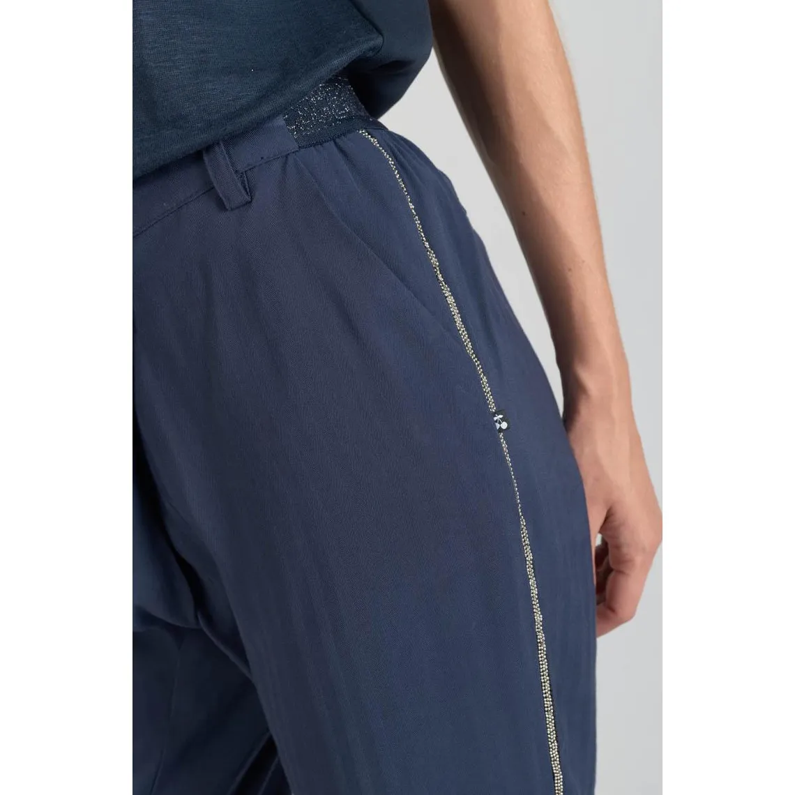 Pantalon carotte REYDEL bleu en viscose | 3 Suisses