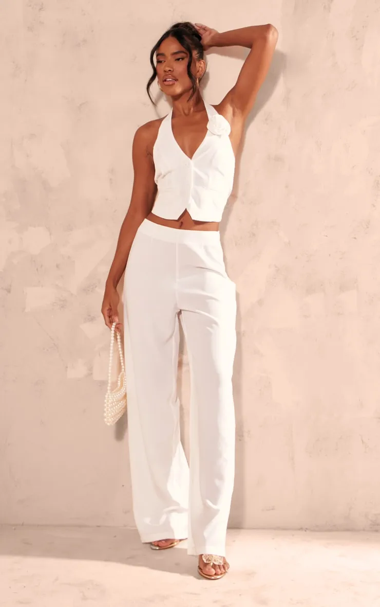 Pantalon de tailleur large blanc taille mi-haute