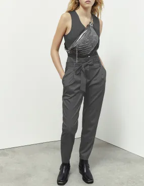 Pantalon de tailleur taille haute en fil-à-fil gris femme