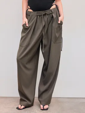 Pantalon droit tissé à taille mi-haute avec poches unies