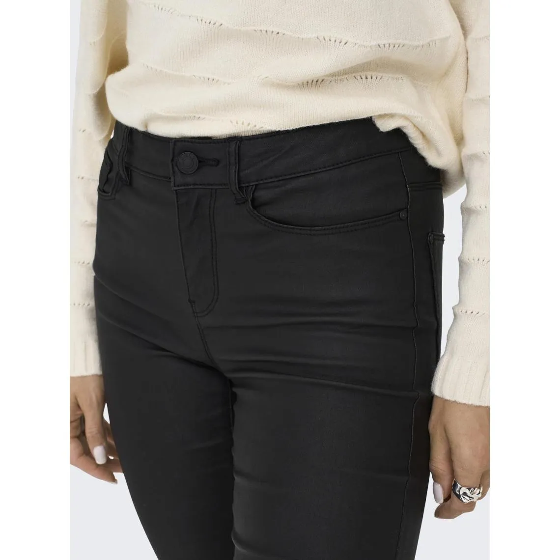 Pantalon en cuir synthétique braguette à boutons taille moyenne noir Isla | 3 Suisses