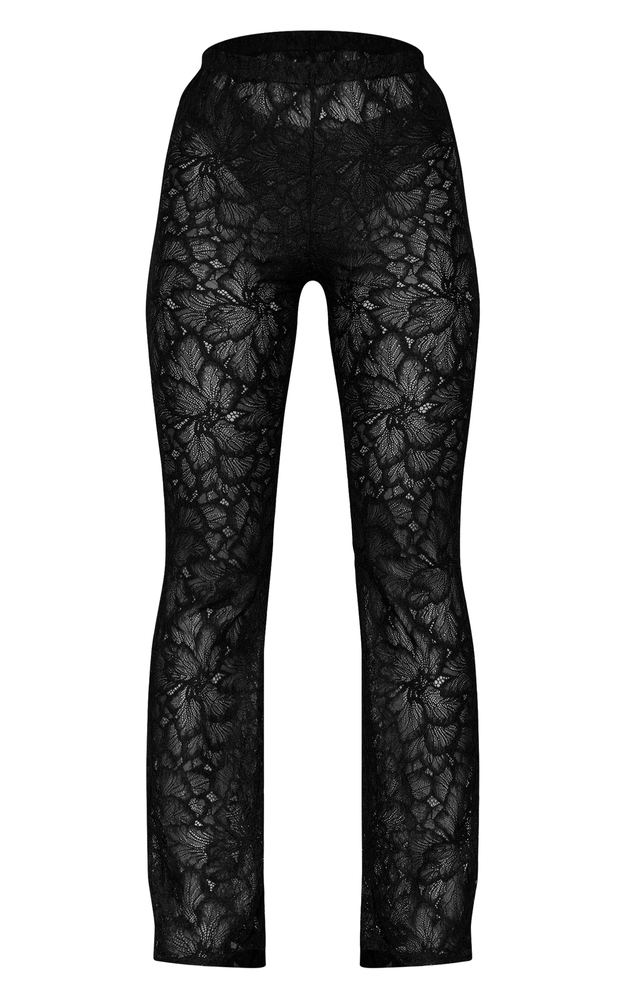 Pantalon flare en dentelle noire à taille mi-haute