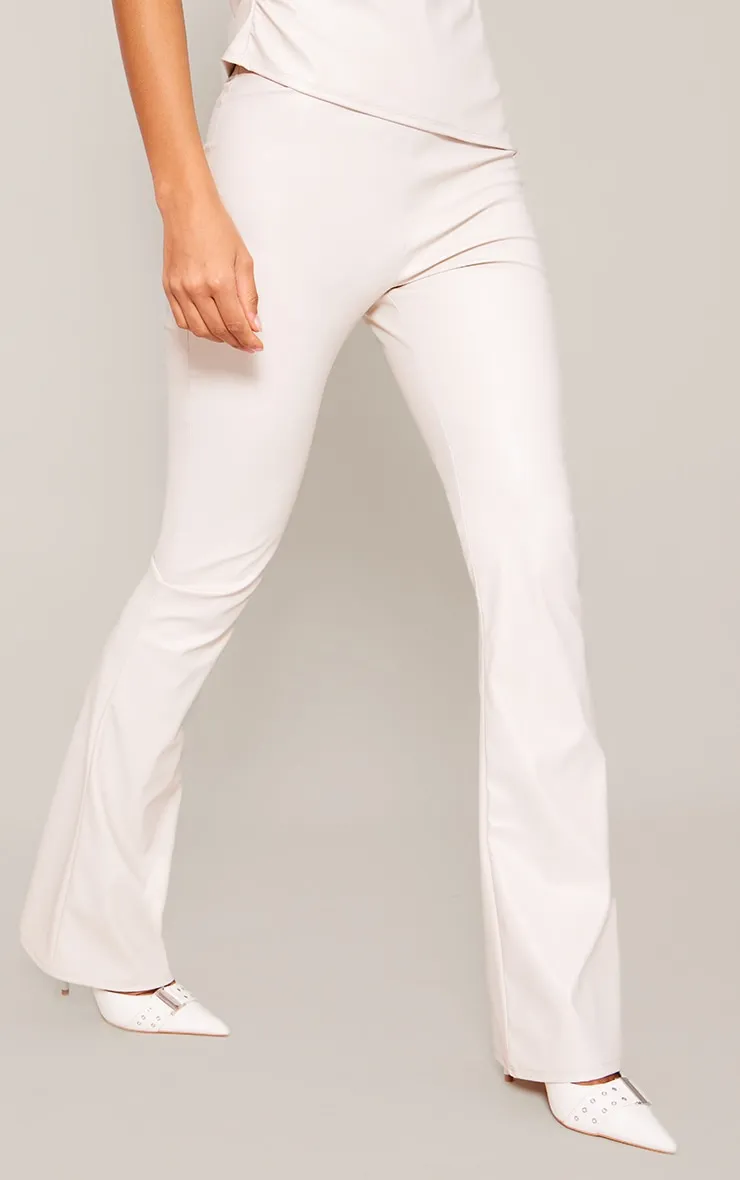 Pantalon flare en PU crème à taille haute