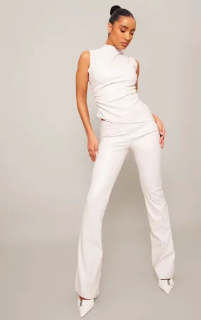 Pantalon flare en PU crème à taille haute