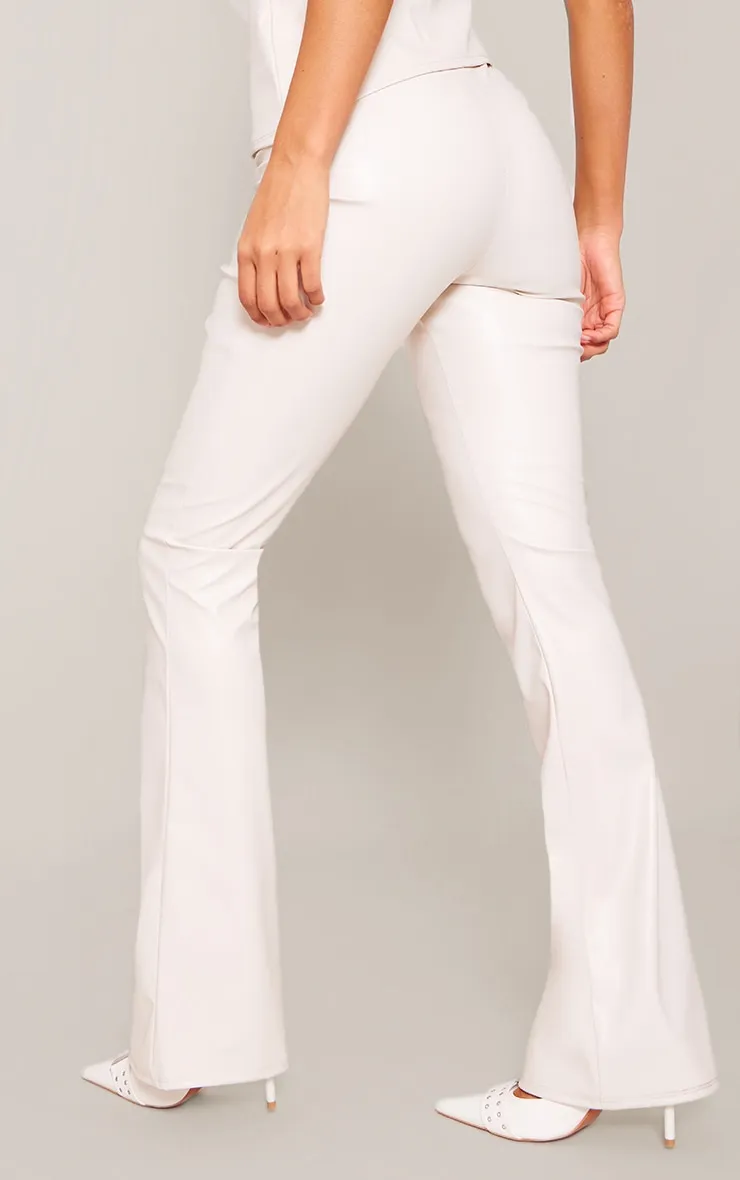 Pantalon flare en PU crème à taille haute