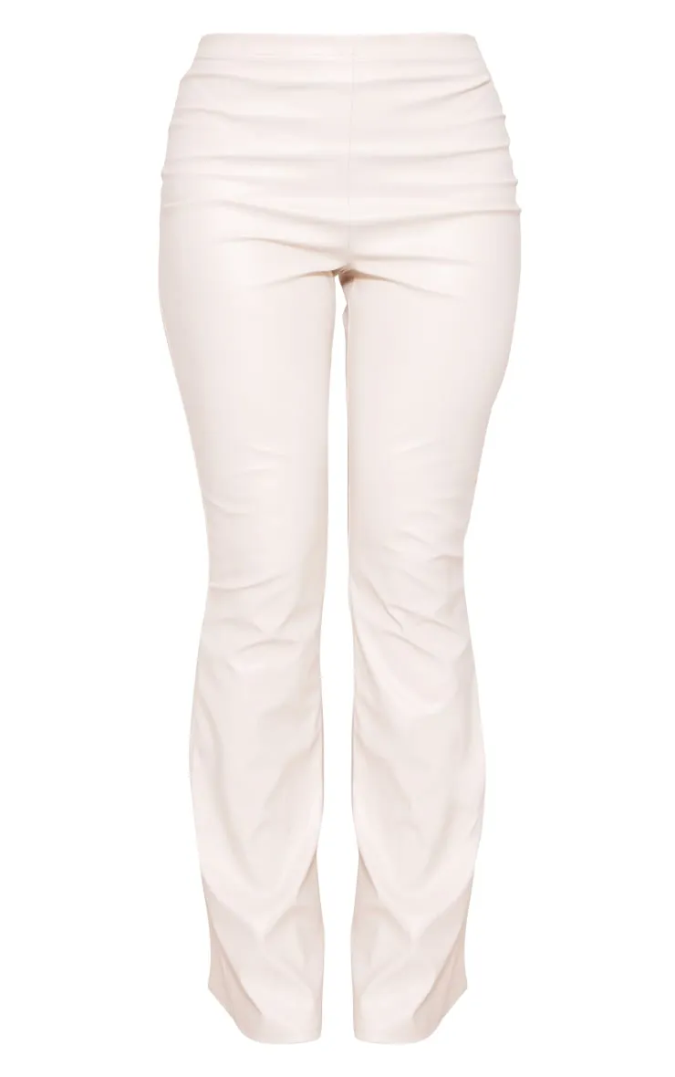 Pantalon flare en PU crème à taille haute