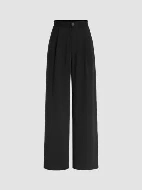 Pantalon large uni plissé à taille haute