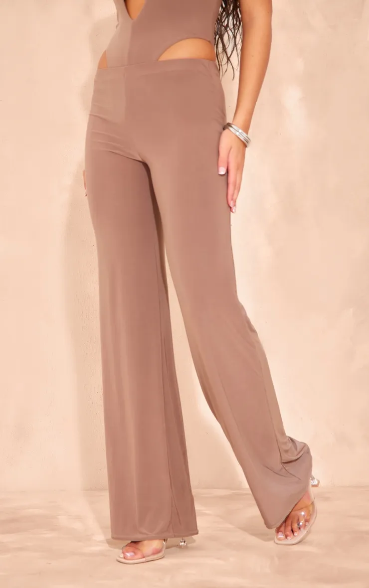 Pantalon moulant droit taupe à taille mi-haute