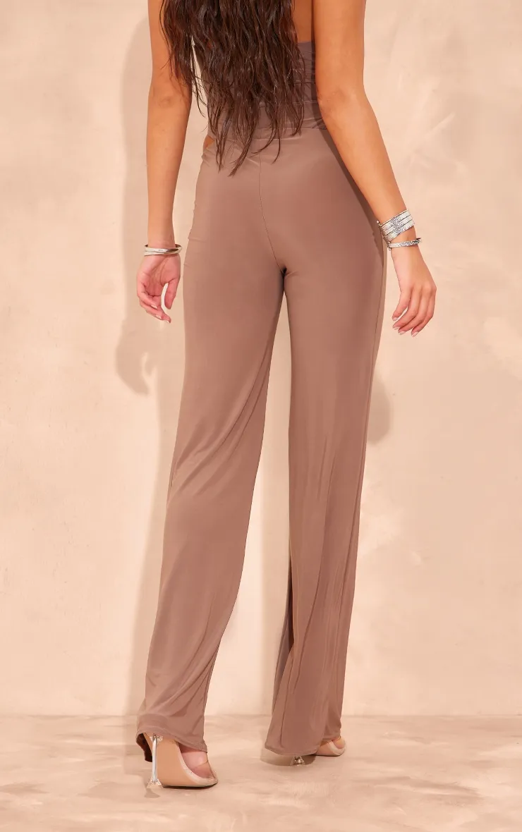 Pantalon moulant droit taupe à taille mi-haute