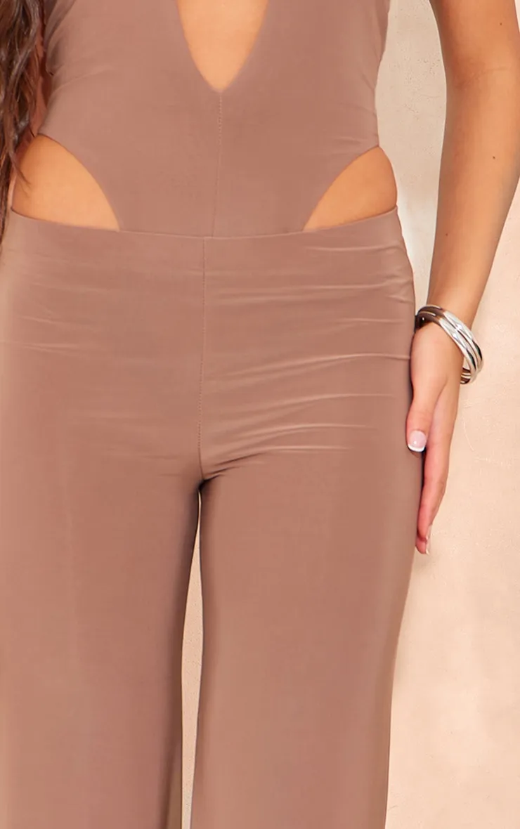 Pantalon moulant droit taupe à taille mi-haute