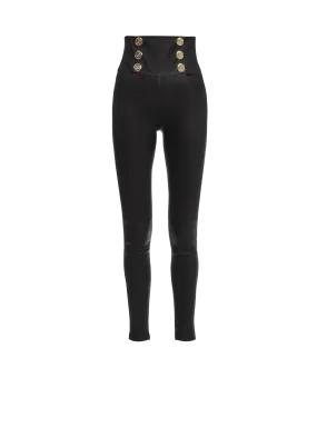 Pantalon slim en cuir à taille haute