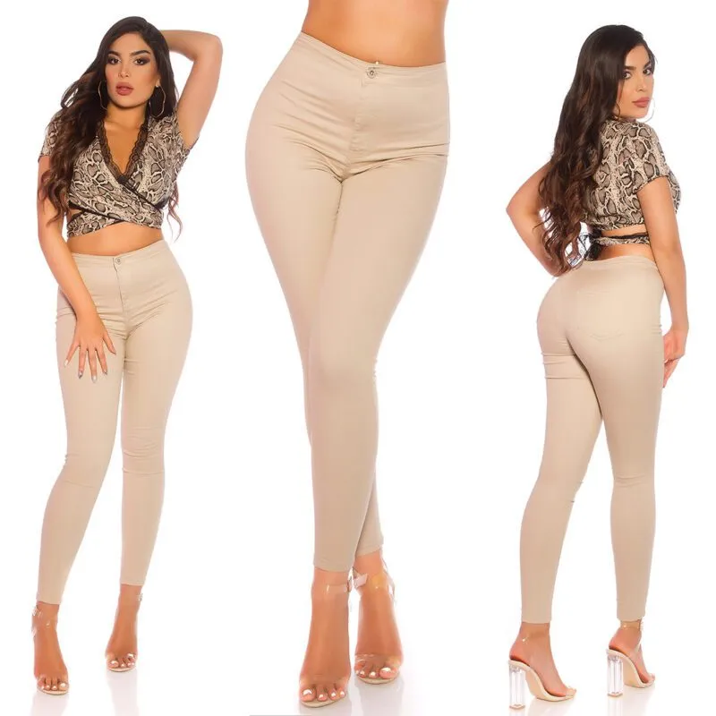 Pantalon taille haute femme tendance VAÏANA couleur beige