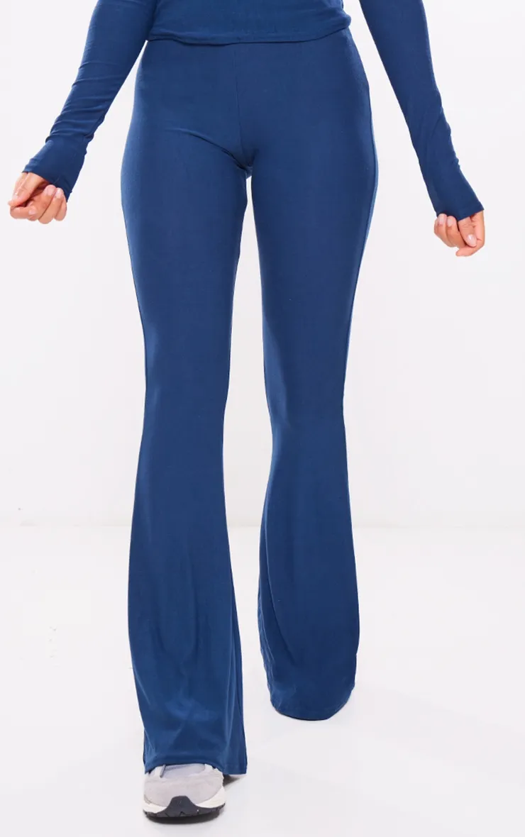 Pantalon évasé doux bleu pétrole à taille haute