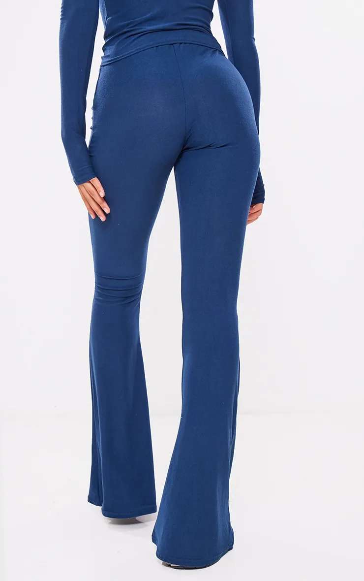 Pantalon évasé doux bleu pétrole à taille haute