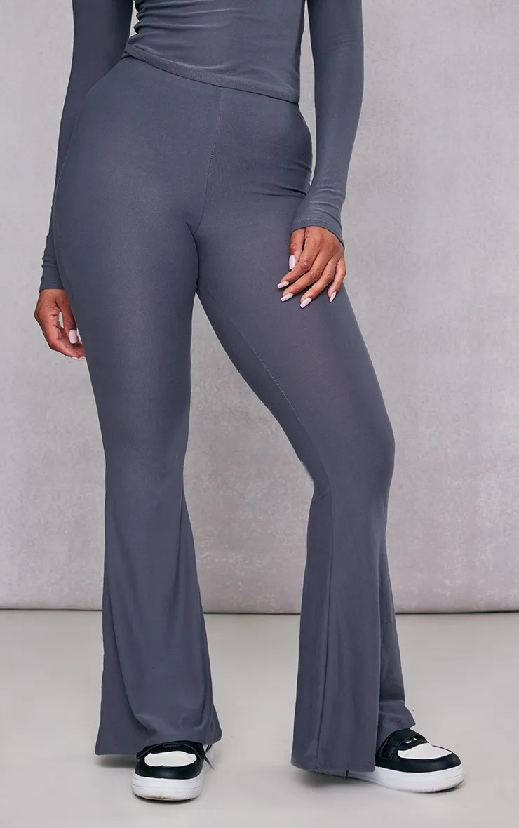 Pantalon évasé doux gris anthracite à taille haute