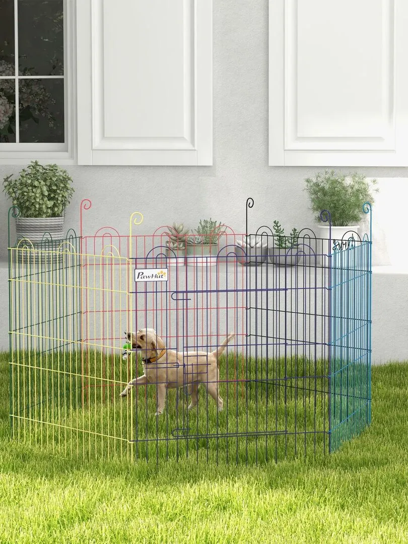 Parc enclos modulable pour chien animaux porte métal multicolore - Multicolore