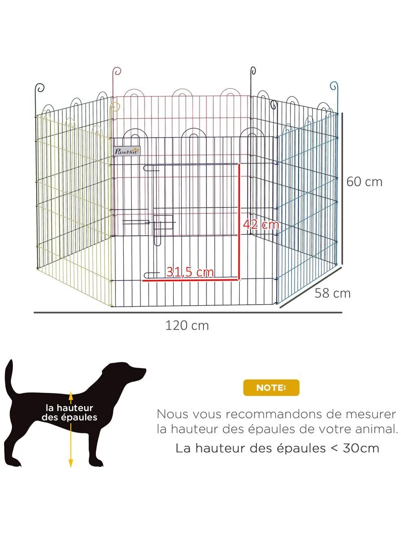 Parc enclos modulable pour chien animaux porte métal multicolore - Multicolore