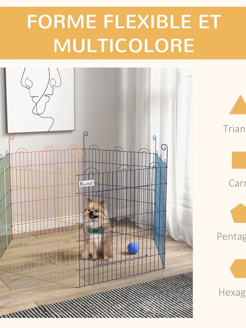 Parc enclos modulable pour chien animaux porte métal multicolore - Multicolore