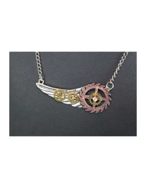 Pendentif Steampunk Aile gauche avec roulettes, avec chaîne ⚔️ Boutique Épées