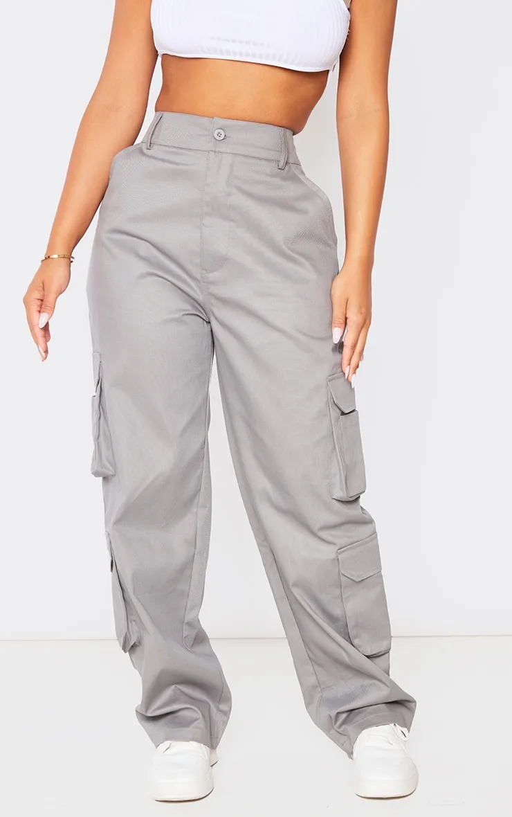 Petite Pantalon cargo gris à taille mi-haute et poches